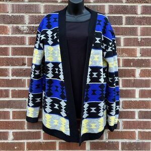Alice Moon Open front Cardigan Sweater Colorful Geometric Aztec Women’s Large